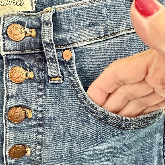 Madewell 10" High Rise Denim Jeans Size 25 Petite Blue Button Fly Raw Hem Skinny - Picture 11 of 16